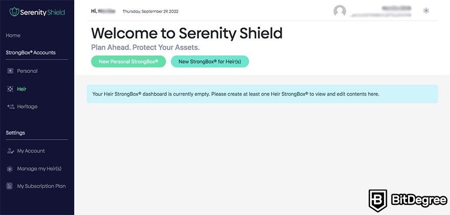 Serenity Shield review: setting up your heirs.