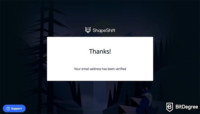 Đánh giá sàn ShapeShift: xác minh email.