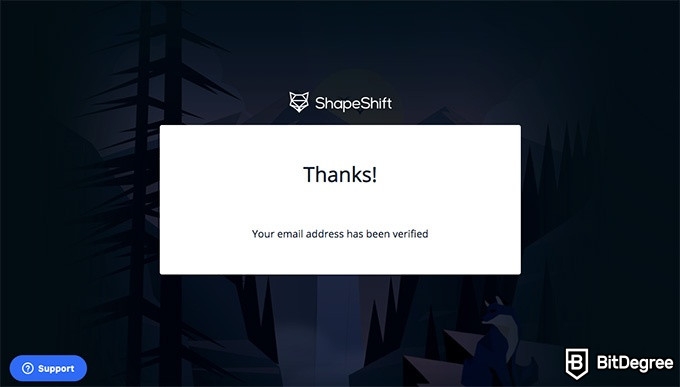 Ulasan Shapeshift Exchange: Verifikasi email.