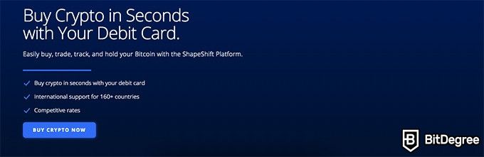 Resenha do ShapeShift: compre cripto com um cartão de débito ou crédito.