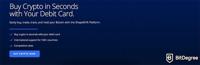 ShapeShift 交易所测评：使用借记卡或信用卡购买加密货币。