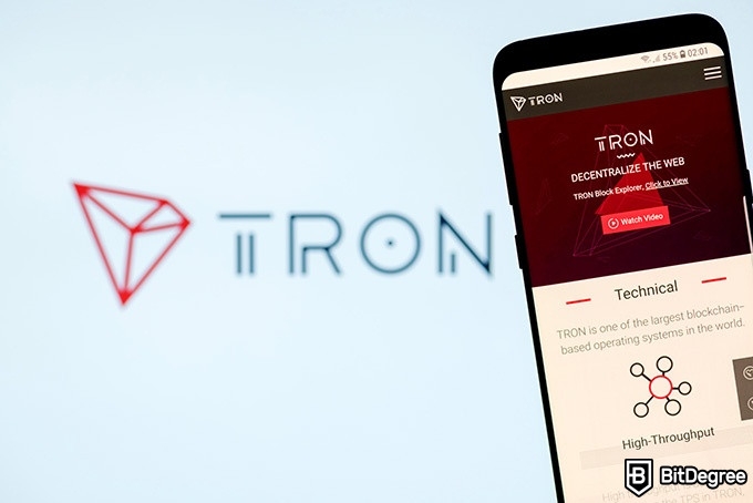 Wallet para Tron: Sitio web de Tron TRX en un dispositivo móvil.