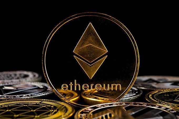 Types of cryptocurrency: an Ethereum coin.