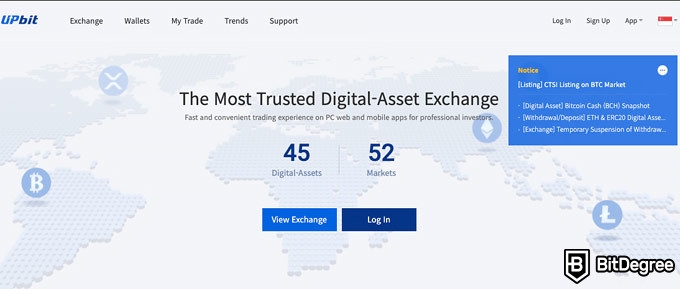 Upbit review: Upbit front page.