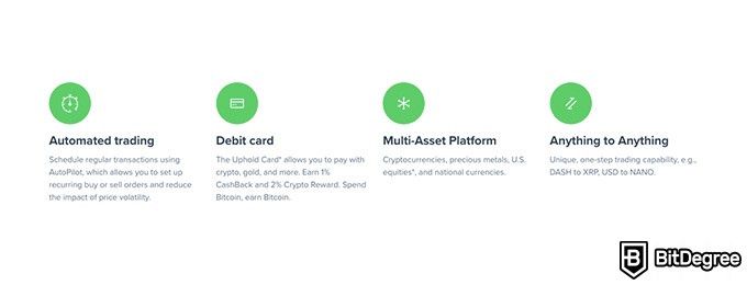 Uphold review: Uphold features.