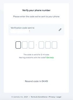Uphold review: phone verification.