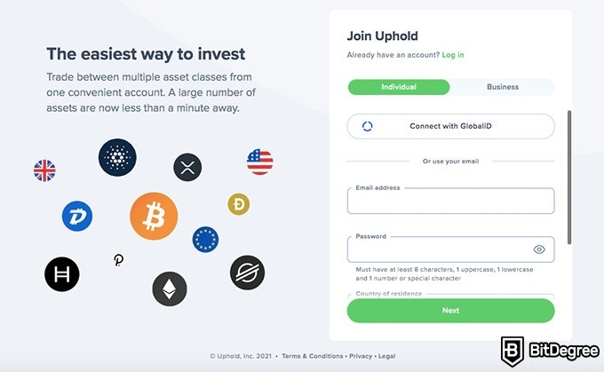 Uphold review: registration.