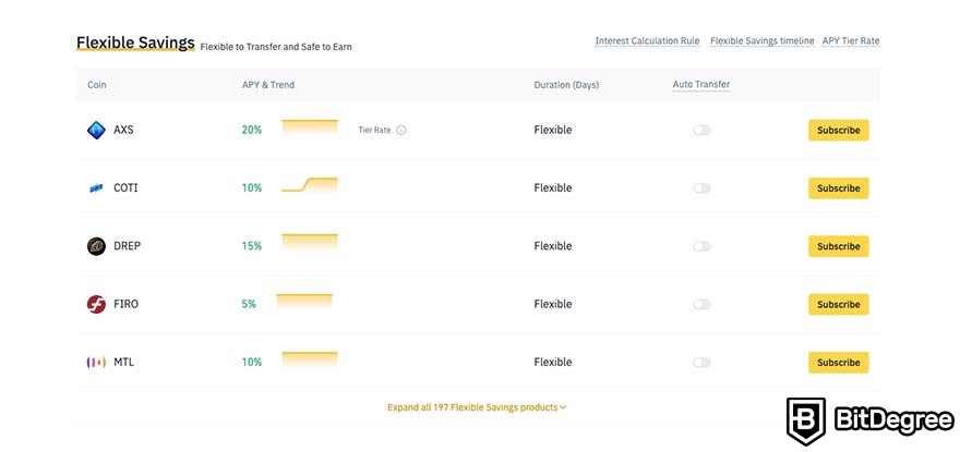 Ways to earn Bitcoin: Binance flexible savings.