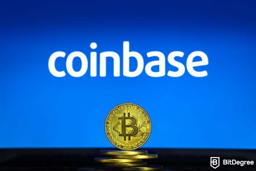 Cách kiếm Bitcoin: Logo Coinbase logo và Bitcoin.