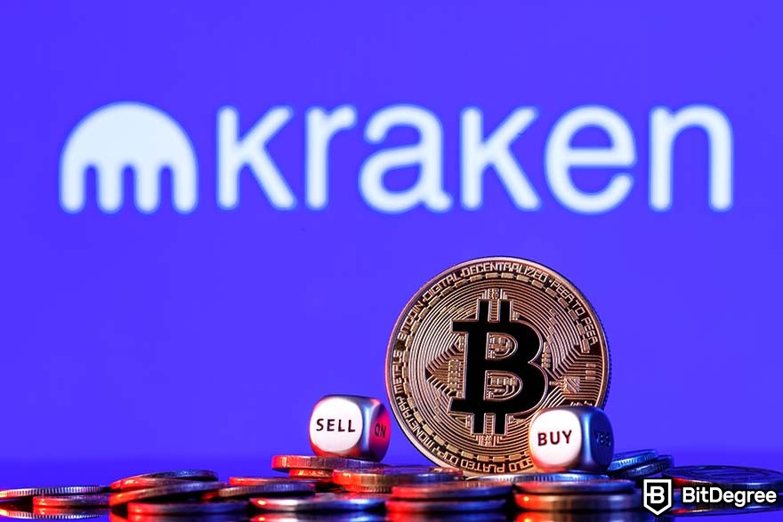 Cách kiếm Bitcoin: Logo Kraken logo và Bitcoin.