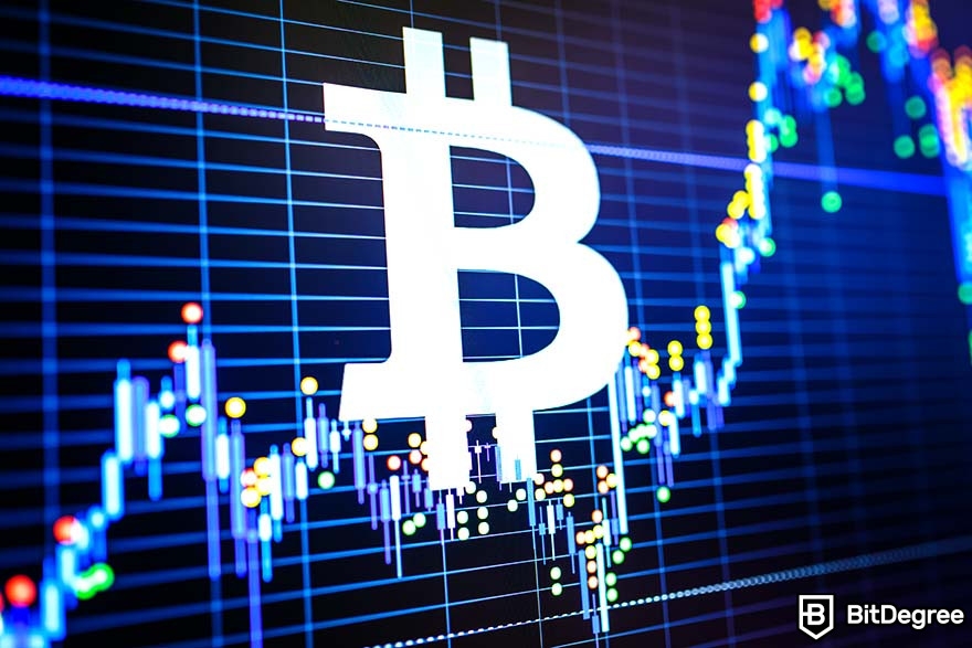 Ways to earn Bitcoin: Bitcoin symbol and charts.