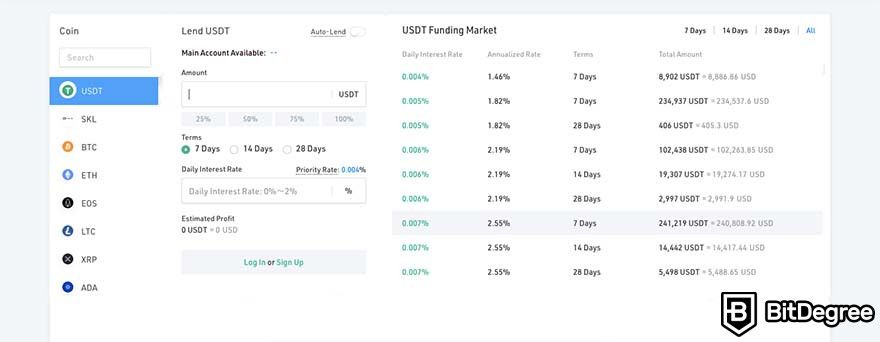 Ways to earn Bitcoin: KuCoin lending page.