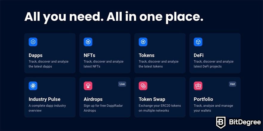 What can you buy with Bitcoins: DappRadar features.