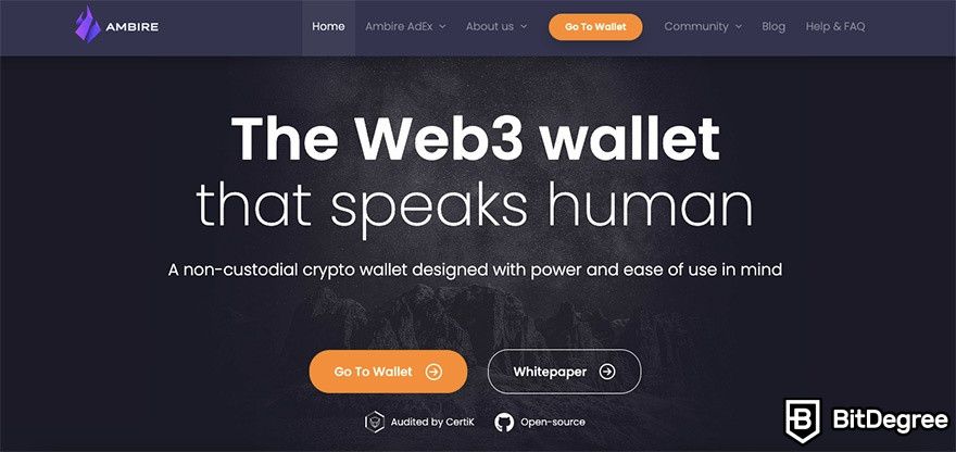 What is Ambire Wallet: the front page of the wallet's website.