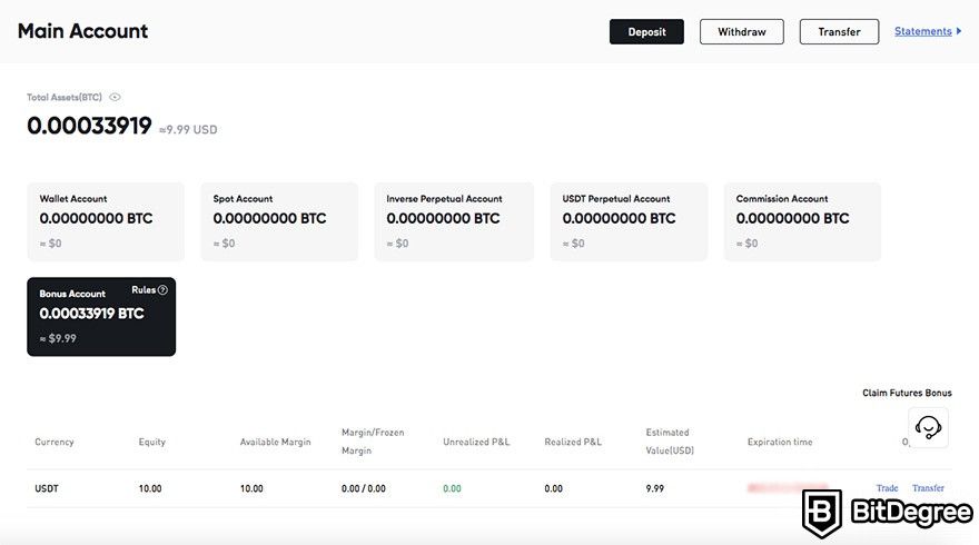 O que é Deepcoin: informações da conta principal.