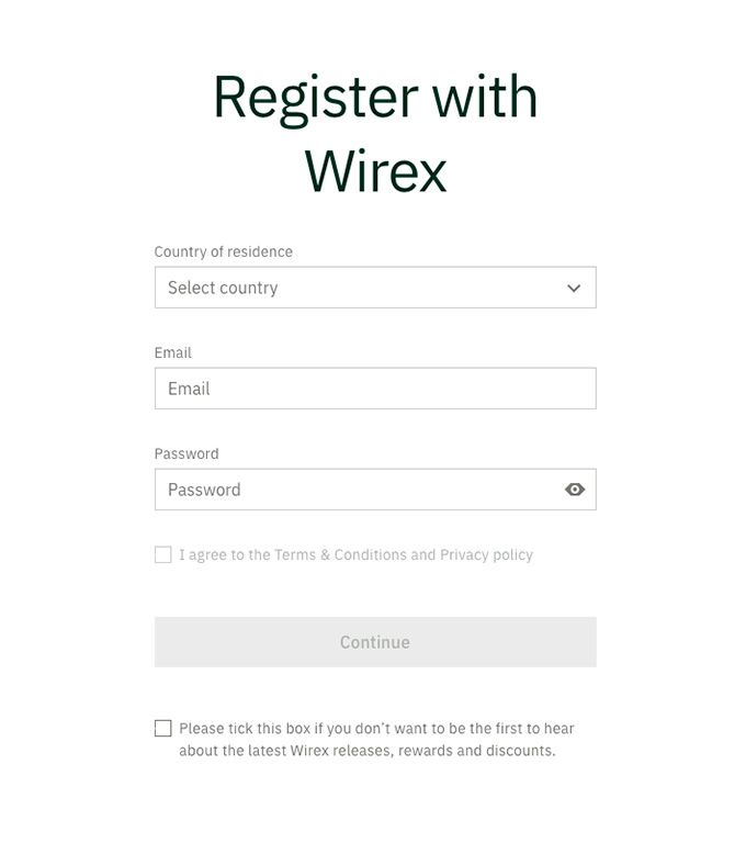 Wirex review: register with Wirex.
