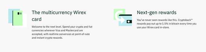 不同加密货币的Wirex 卡