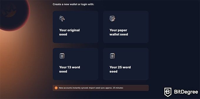 XMR Wallet review: create a new wallet, or log in.