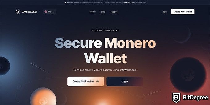 XMR Wallet review: the XMR Wallet homepage.