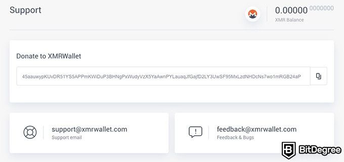 XMR Wallet review: donate to the developers, or seek support.