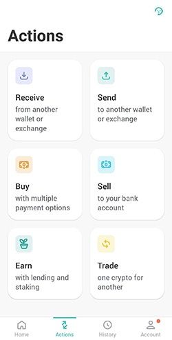 ZenGo wallet review: actions that can be performed on the wallet.