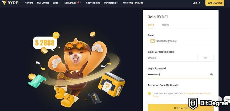 BYDFi review: password entrance.