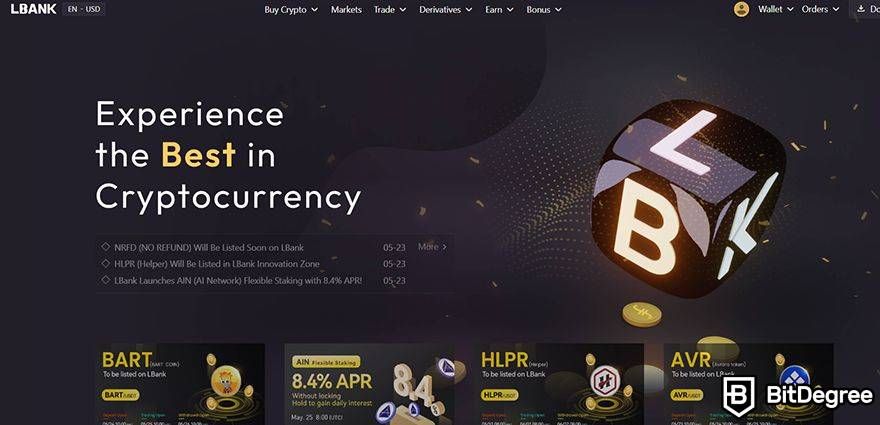 LBank Review: Homepage.