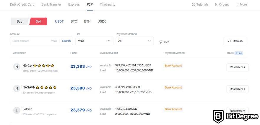 MEXC review: P2P selling.