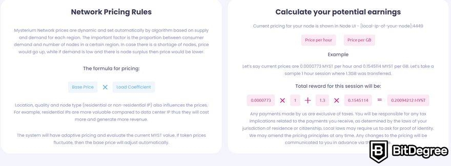 Mysterium VPN: calculate earnings.