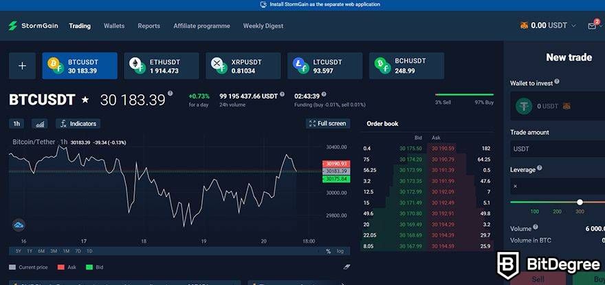 Stormgain review: full dashboard access.