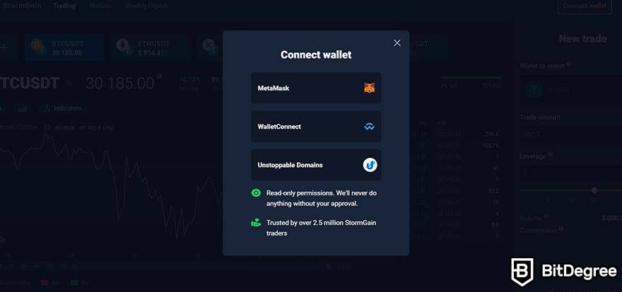 Stormgain review: wallet selection.