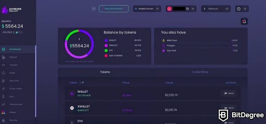 Ambire Wallet review: dashboard.