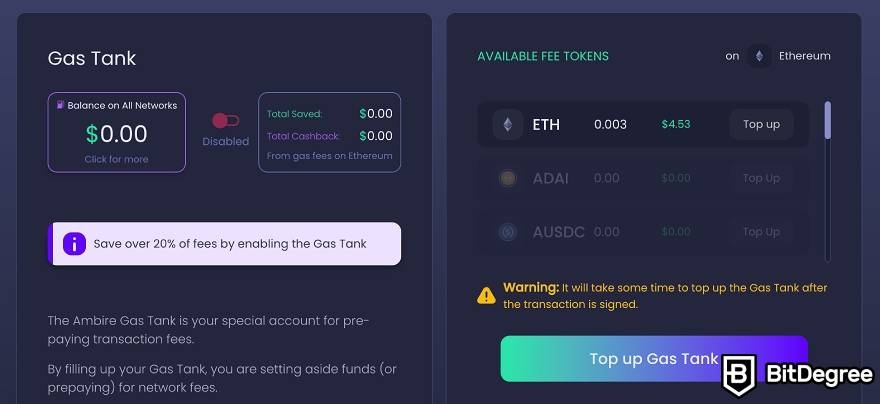 Ambire Wallet İncelemesi: Gas Tankı