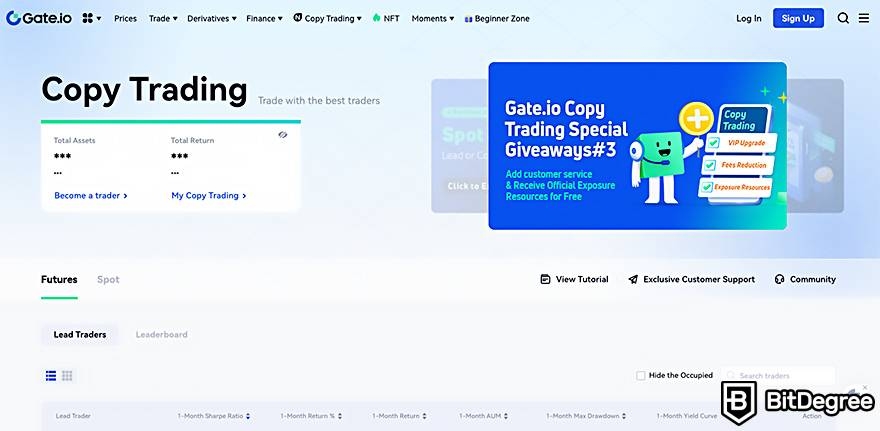 Best copy trading crypto: Gate.io.