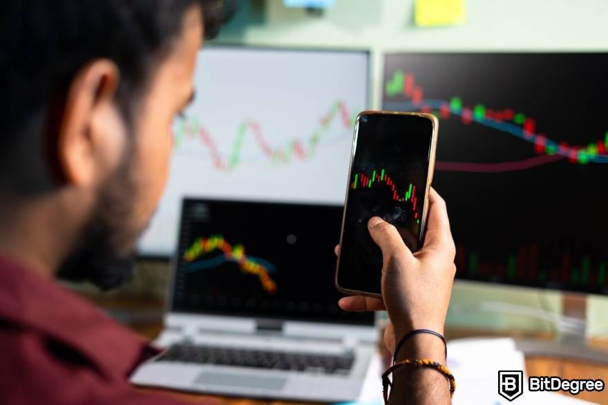 Best crypto app in India: an Indian crypto trader looking at charts.
