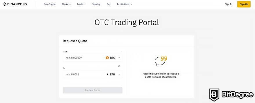 Best crypto OTC trading platform: Binance.US.