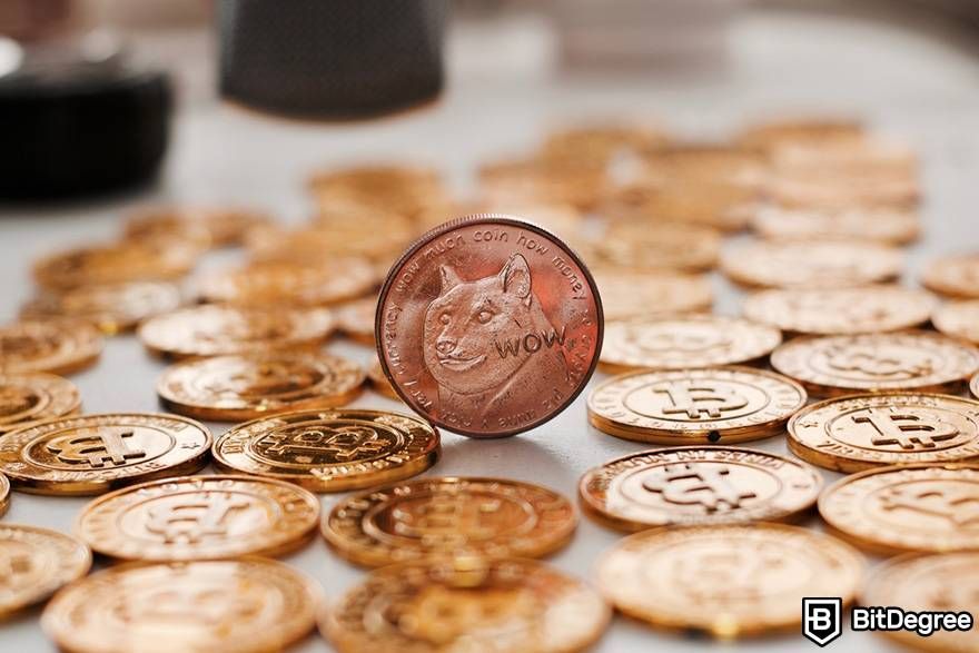 Monedero Dogecoin: Una pila de moneda Dogecoin.