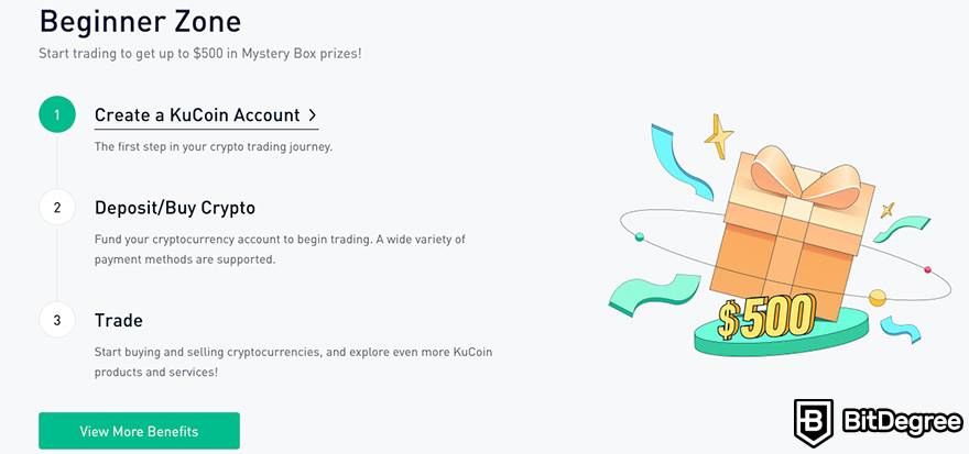 Best free crypto trading platform: KuCoin beginner zone.