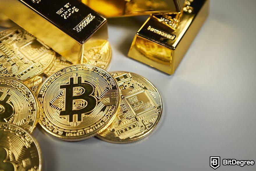 .btc domain: Bitcoin next to gold.