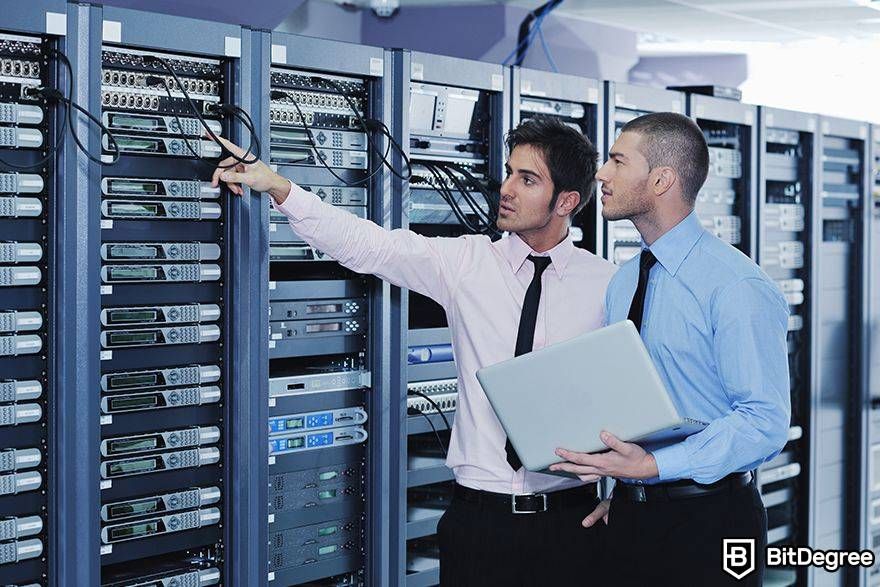 .btc domain: men in server room.