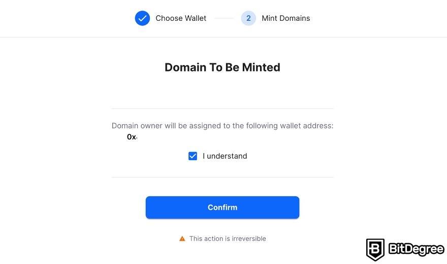 Comprar domínios crypto: opções de criação de Unstoppable Domains.