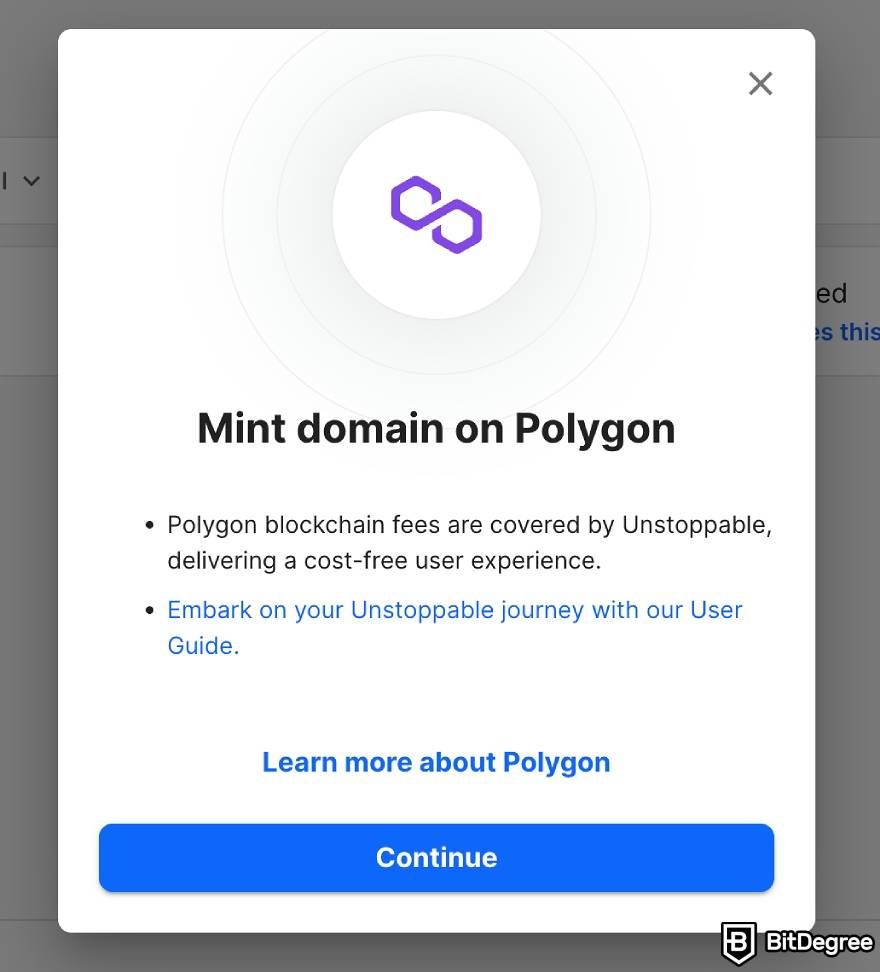 Buy crypto domain: Unstoppable Domains Polygon domain minting.