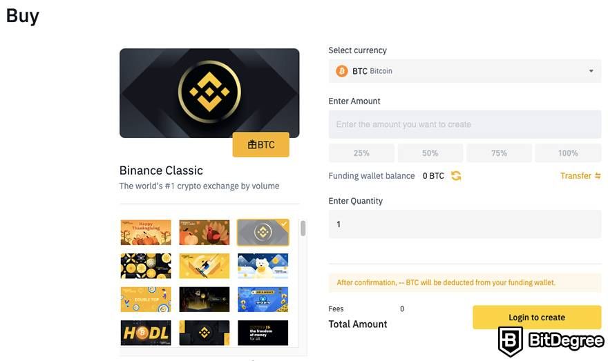 Buy gift cards with crypto: purchasing the Binance gift card.