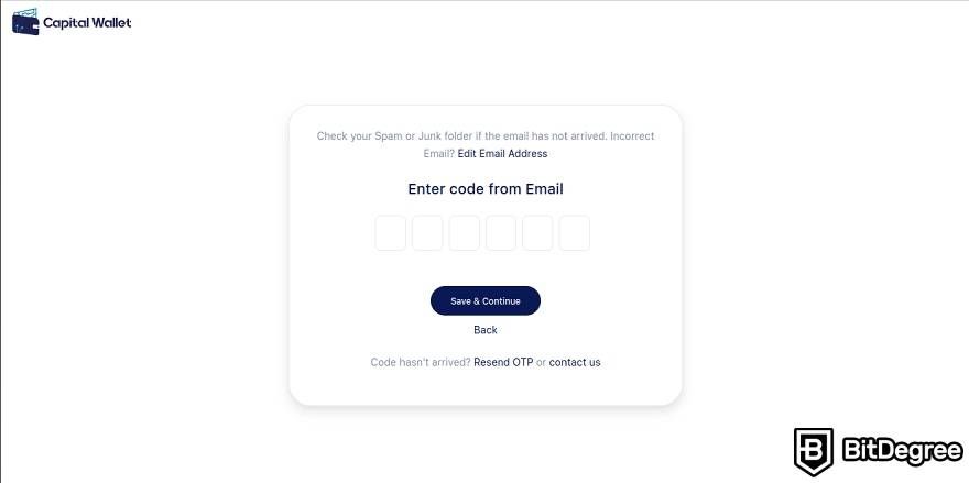 Capital Wallet review: email code.