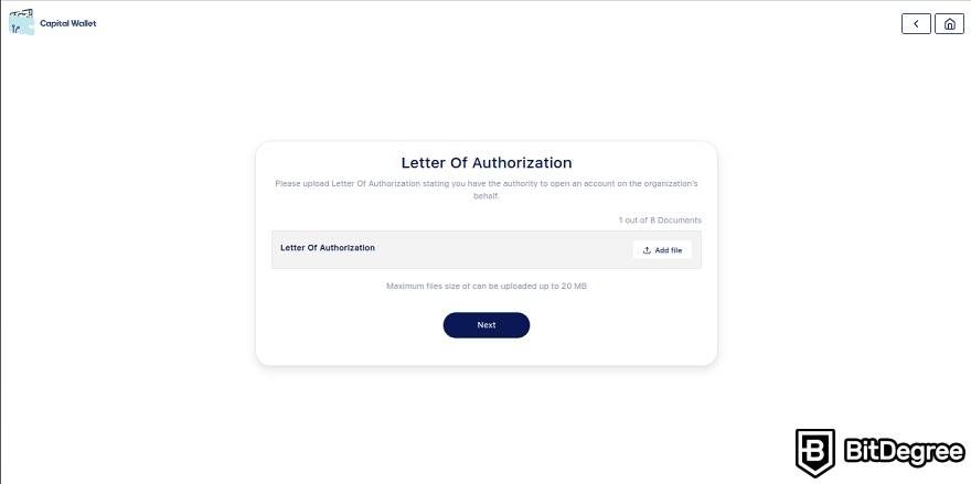 Capital Wallet review: letter of application.