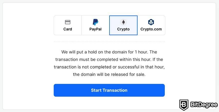 domínios coin: opção de pagamento de criptomoedas.