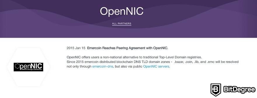 Tên miền .Coin: Quan hệ đối tác OpenNIC và Emercoin.