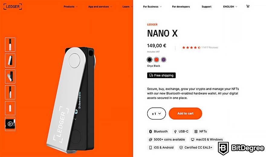 Cold wallet: Ledger Nano X.