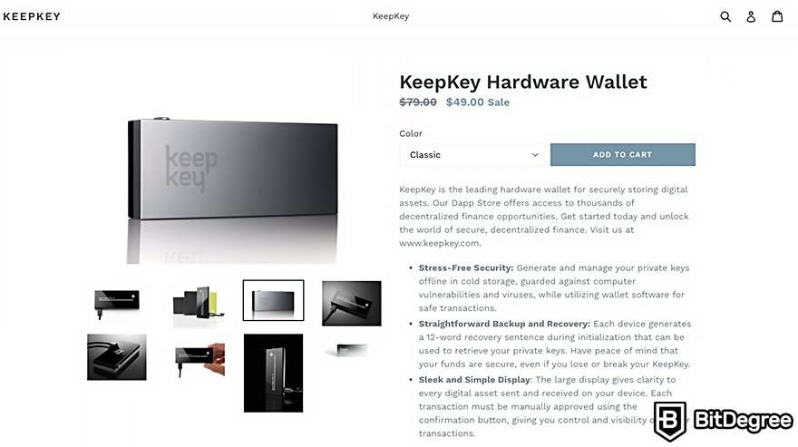 Cold wallet: KeepKey.