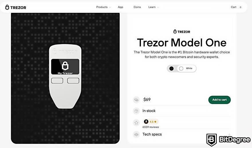 Cold wallet: Trezor Model One.